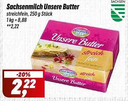 Sachsenmilch Unsere Butter, streichfein, 250 g Stück