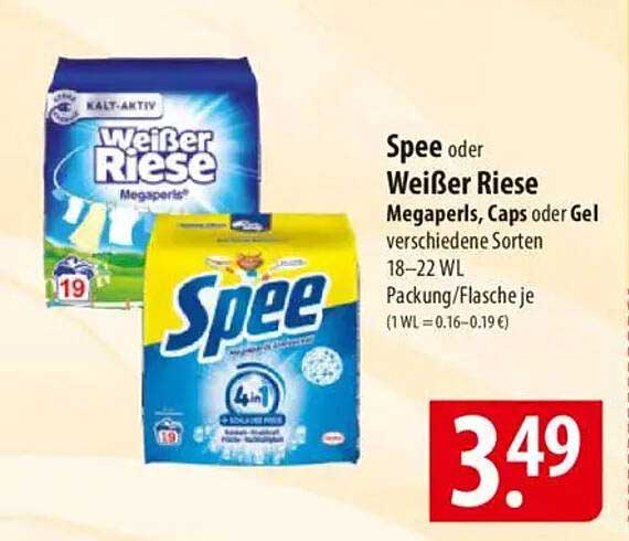 Spee oder Weißer Riese Megaperls, Caps oder Gel verschiedene Sorten 18–22 WL