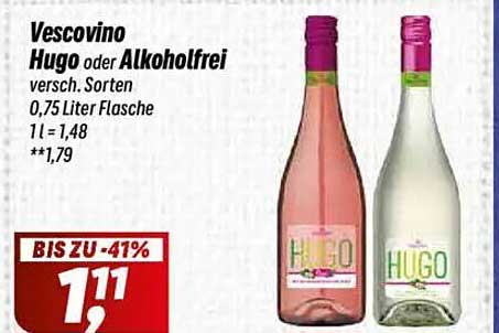 Vescovino Hugo oder Alkoholfrei – verschiedene Sorten, 0,75 Liter Flasche