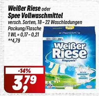 Weißer Riese oder Spee Vollwaschmittel – 18 bis 22 Waschladungen