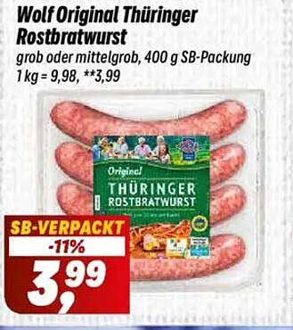 Wolf Original Thüringer Rostbratwurst, 400 g SB-Packung