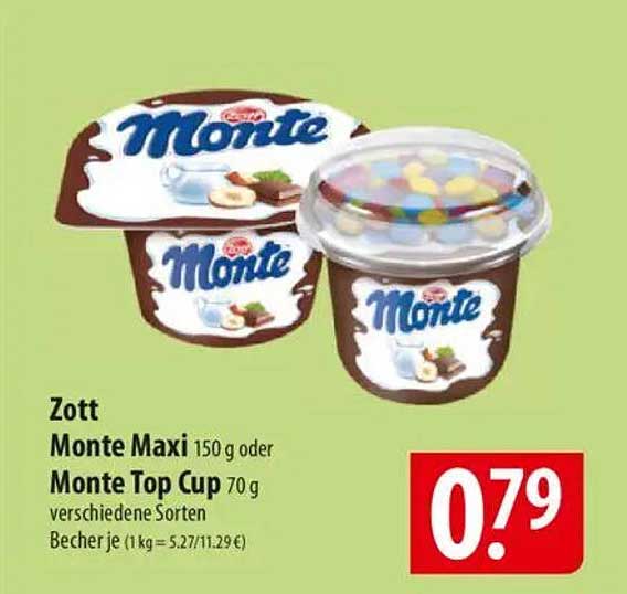 Zott Monte Maxi 150 g oder Monte Top Cup 70 g verschiedene Sorten