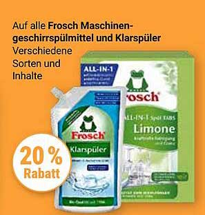 20% Rabatt auf alle Frosch Geschirrspülmittel und Klarspüler