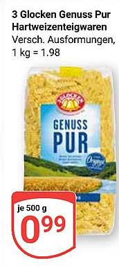 3 Glocken Genuss Pur Hartweizenteigwaren - 500 g für nur 0,99 €!