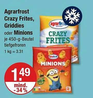 Agrarfrost Crazy Frites oder Minions, je 450-g-Beutel tiefgefroren