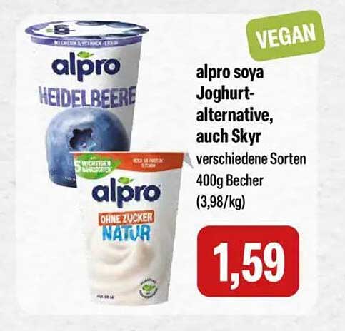 Alpro Soya Joghurt-Alternative, auch Skyr – verschiedene Sorten 400g Becher