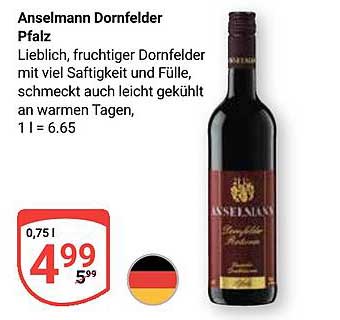 Anselmann Dornfelder Pfalz - 0,75 l für nur 4,99 €