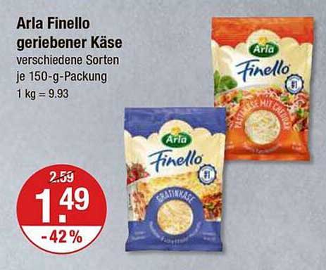 Arla Finello geriebener Käse, verschiedene Sorten je 150-g-Packung