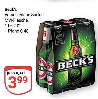 Beck's 6er-Pack, 0,33 l Flaschen, verschiedene Sorten