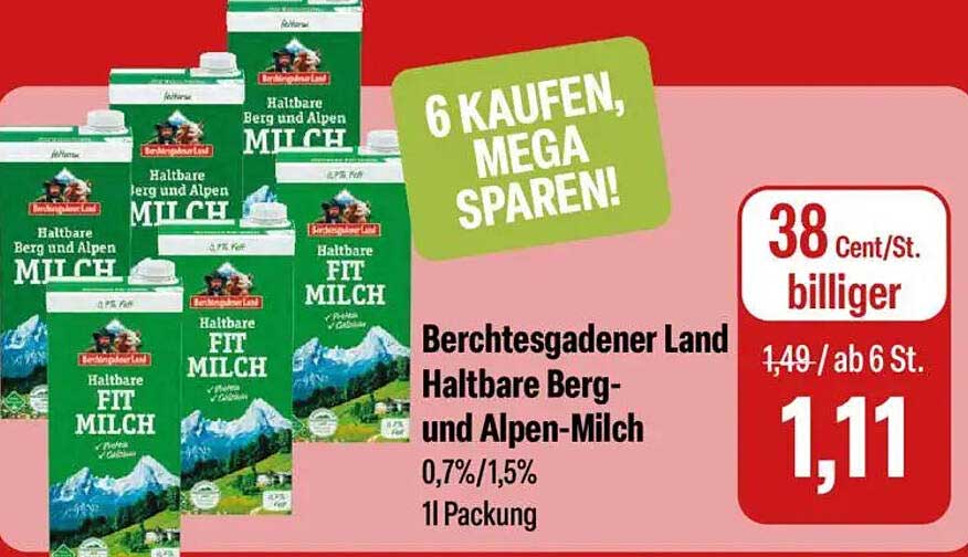 Berchtesgadener Land Haltbare Berg- und Alpen-Milch 0,7%/1,5%