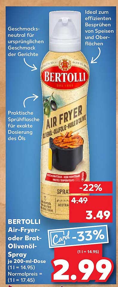 BERTOLLI Air-Fryer- oder Brat-Olivenöl-Spray 200 ml