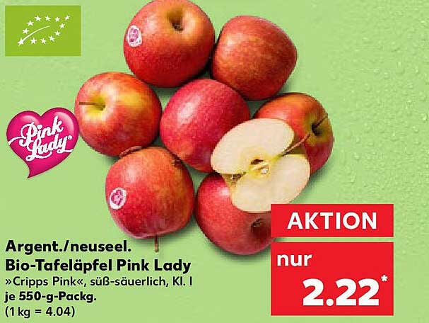 Bio-Tafeläpfel Pink Lady »Cripps Pink«, süß-sauer, Kl. I je 550-g-Pack.