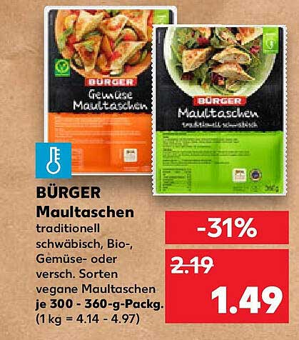 BÜRGER Maultaschen traditionell schwäbisch, Bio-, Gemüsesorten