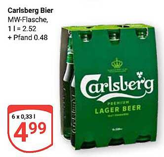 Carlsberg Bier, 6er-Pack (0,33 l Flaschen)