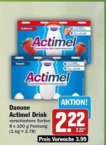 Danone Actimel Drink verschiedene Sorten 8 x 100 g Packung