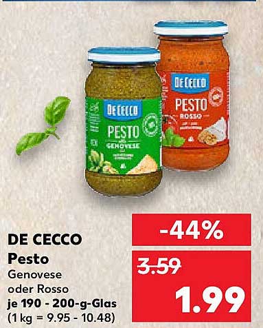 DE CECCO Pesto Genovese oder Rosso je 190 - 200-g-Glas