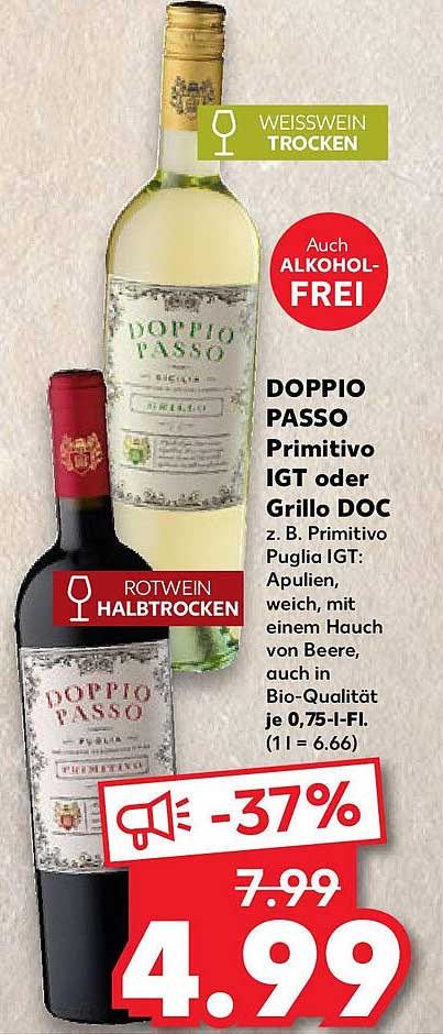 DOPPIO PASSO Primitivo IGT oder Grillo DOC – alkoholfrei