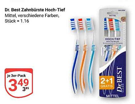 Dr. Best Zahnbürste Hoch-Tief - 3er-Pack