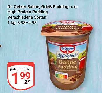Dr. Oetker Sahne, Grieß Pudding oder High Protein Pudding - Verschiedene Sorten, 1 kg