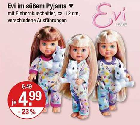 Evi im süßem Pyjama mit Einhornkuschletier, ca. 12 cm, verschiedene Ausführungen