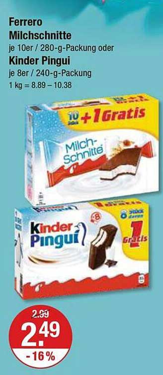 Ferrero Milch-Schnitte oder Kinder Pingui – 10er Packung oder 8er Packung