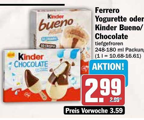 Ferrero Yogurette oder Kinder Bueno/Chocolate tiefgefroren