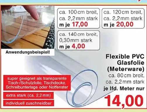 Flexible PVC Glasfolie (Meterware)