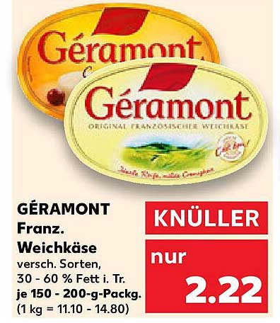 Géramont Französischer Weichkäse, verschiedene Sorten, 150–200 g Packung