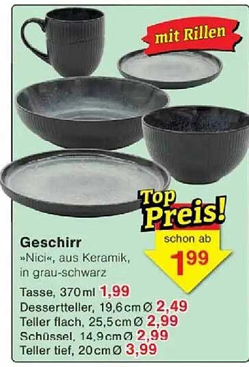 Geschirr »Nici«, aus Keramik, in grau-schwarz