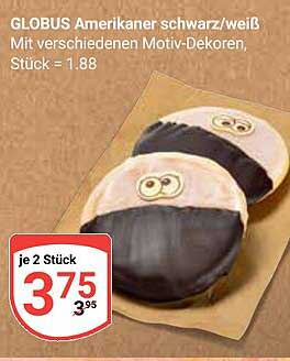 GLOBUS Amerikaner schwarz/weiß mit verschiedenen Motiv-Dekoren, Stück = 1.88