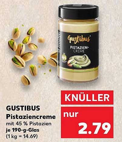 GUSTIBUS Pistaziencreme mit 45 % Pistazien, je 190-g-Glas