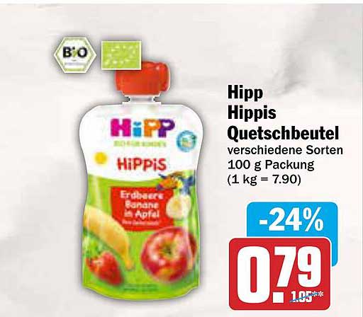 Hipp Hippis Quetschbeutel verschiedene Sorten 100 g Packung