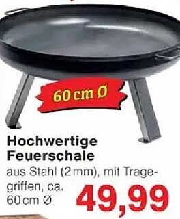 Hochwertige Feuerschale aus Stahl (2mm), mit Tragegriffen, ca. 60cm Ø