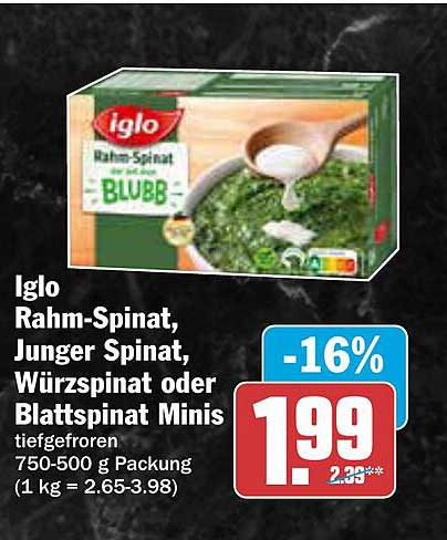 Iglo Rahm-Spinat, Junger Spinat, Würzspinat oder Blattspinat Minis