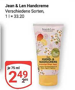 Jean & Len Handcreme - Verschiedene Sorten, 75 ml