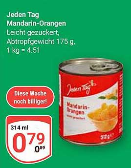 Jeden Tag Mandarin-Orangen – leicht gezuckert, Abtropfgewicht 175 g