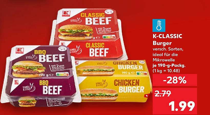K-CLASSIC Burger - Verschiedene Sorten für die Mikrowelle