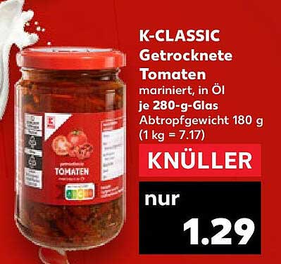 K-CLASSIC Getrocknete Tomaten mariniert, in Öl 280-g-Glas