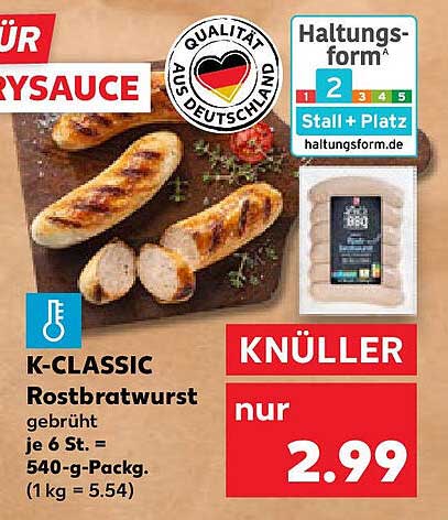 K-CLASSIC Rostbratwurst, gebrüht, je 6 St. - 540-g-Pack.