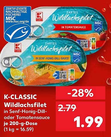 K-CLASSIC Wildlachsfilet in Senf-Honig-Dill- oder Tomatensauce je 200-g-Dose