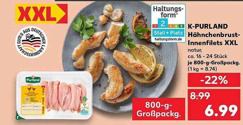 K-PURLAND Hähnchenbrust-Innenfilets XXL, 800-g-Großpackung