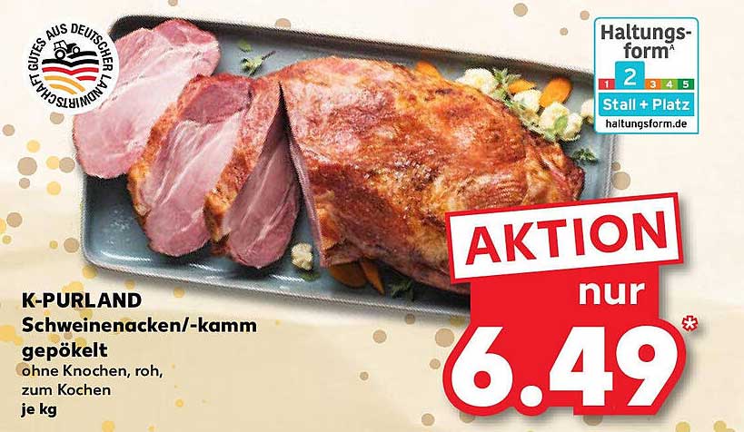 K-PURLAND Schweinenacken/-kamm gepökelt ohne Knochen, roh, zum Kochen, je kg