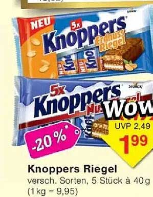 Knoppers Riegel – 5 Stück a 40g in verschiedenen Sorten