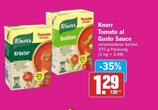 Knorr Tomato al Gusto Sauce - verschiedene Sorten 370 g Packung
