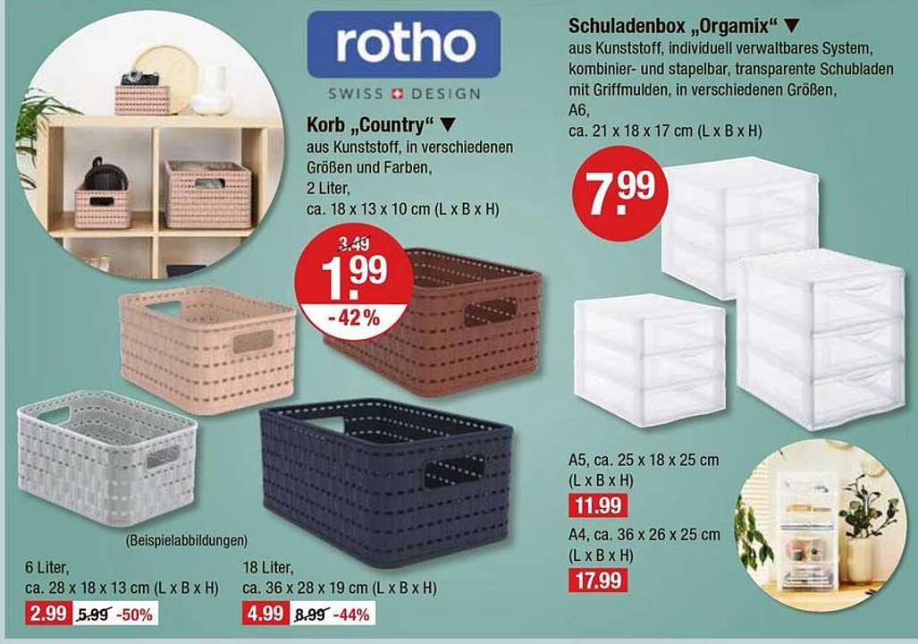 Korb „Country“ von Rotho, verschiedene Größen und Farben