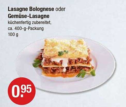 Lasagne Bolognese oder Gemüse-Lasagne, küchenfertig zubereitet, ca. 400-g-Packung