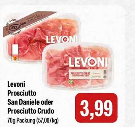 Levoni Prosciutto San Daniele oder Prosciutto Crudo 70g Packung