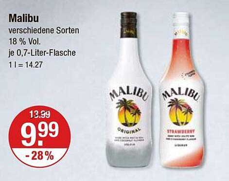 Malibu verschiedene Sorten 18 % Vol. je 0,7-Liter-Flasche