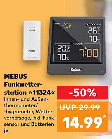 MEBUS Funkwetterstation »11324« - Innen- und Außenthermometer/Hygrometer, Wettervorhersage, inkl. Funksensor und Batterien
