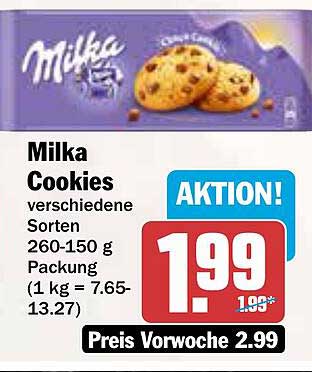 Milka Cookies verschiedene Sorten 260-150 g Packung